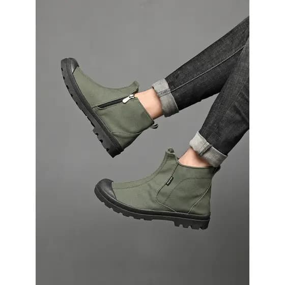 Martin botas masculinas de alta qualidade sapatos de lona zíper lateral ao ar livre botas de trabalho manga à prova de a