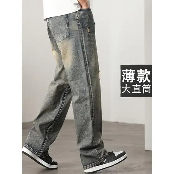 Verão estilo fino calças grandes cara gordo plus Size Jeans masculino mais gordura Extra grande americano High Street so