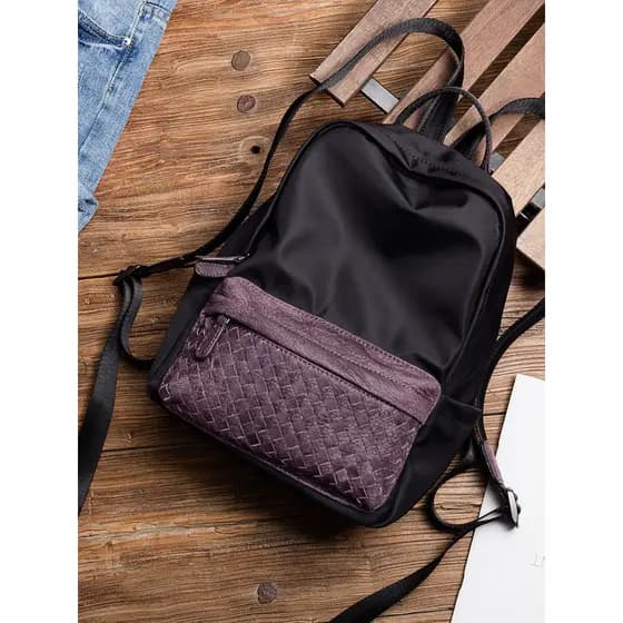 King e Rika Mochila Feminina Oxford Pano Novo Estilo Versão Coreana Pano de Nylon com Couro Genuíno Leve All-Match Mochi