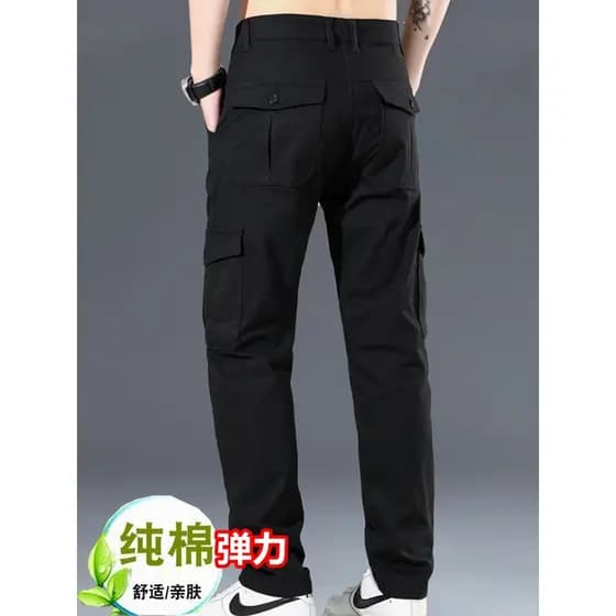 Calças masculinas primavera solta calças de perna reta esportes Multi-bolso calças casuais calças compridas ao ar livre
