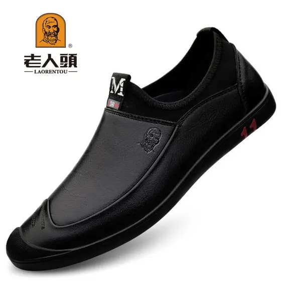 Cabeça de idosos carro-chefe respirável sapatos de couro Casual masculino couro genuíno sola macia deslizamento em capa