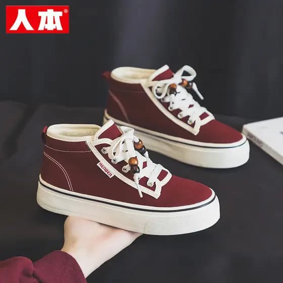 Sapatos de lona de lã de alta qualidade das pessoas feminino 2025 outono inverno novo estilo vermelho quente sapatos de