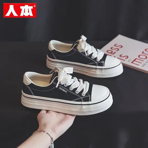 Human Ben sapatos de lona de sola grossa feminino 2026 primavera novo estilo tênis casuais de sola grossa respirável sap