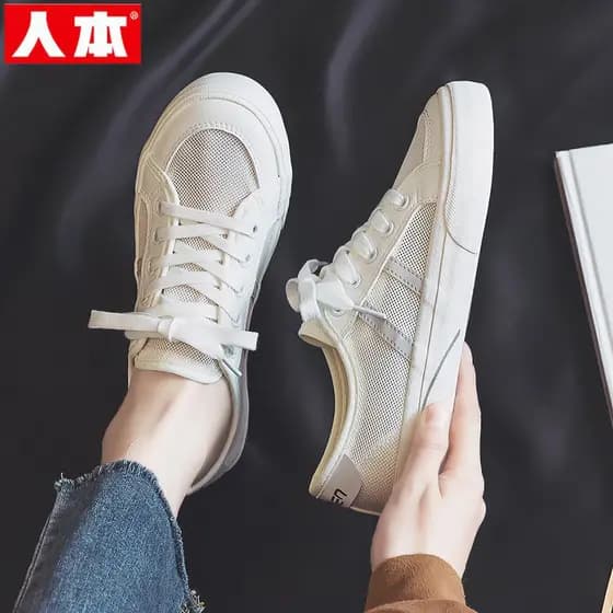 Estilo fino humano malha sapatos brancos feminino 2026 verão novo estilo respirável tênis casuais feminino tênis planos