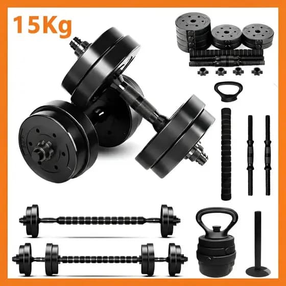 Kit Halteres de Anilhas Barras e Kettelbell Musculação Ajustável Treino completo casa
