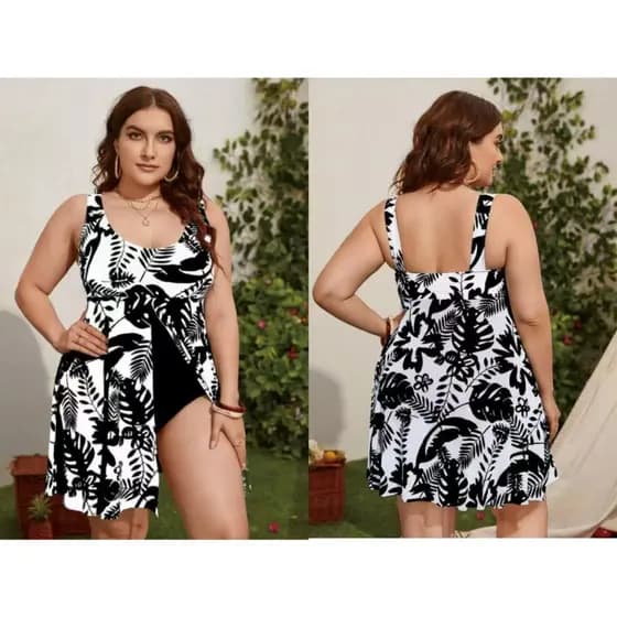 tankini sets biquini sautbrand azul e bege/saia de biquíni uma peça de roupa de banho feminina de malha impressa solta