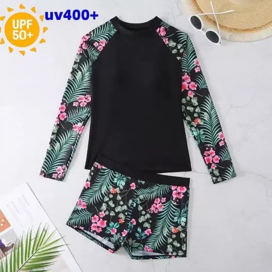 HNYHWKR UV400 tamanho grande manga comprida impresso maiô terno feminino protetor solar Anti-ultravioleta divisão conser