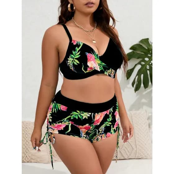 Plus size and fat swimsuit/two-piece swimsuit/Print bikini for women with big breasts