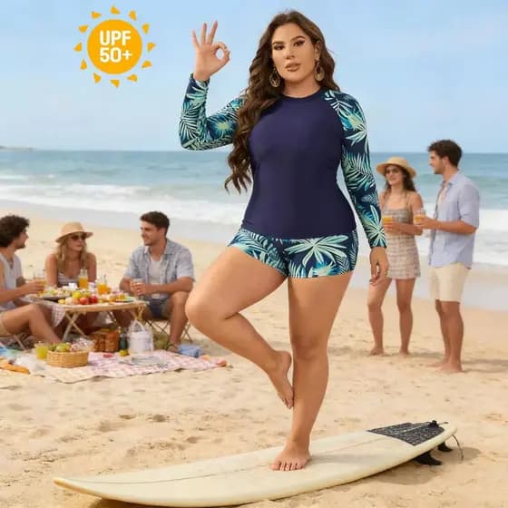 tankini sets UV bikini Plus Size Plus gordo/maiô com colete dividido/terno de surf feminino Anti-sol de manga tankini