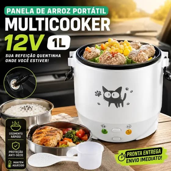 Panela De Arroz Portatil 12v Carro Marmita Eletrica Automotiva Viagem Camping 1L MultiCooker