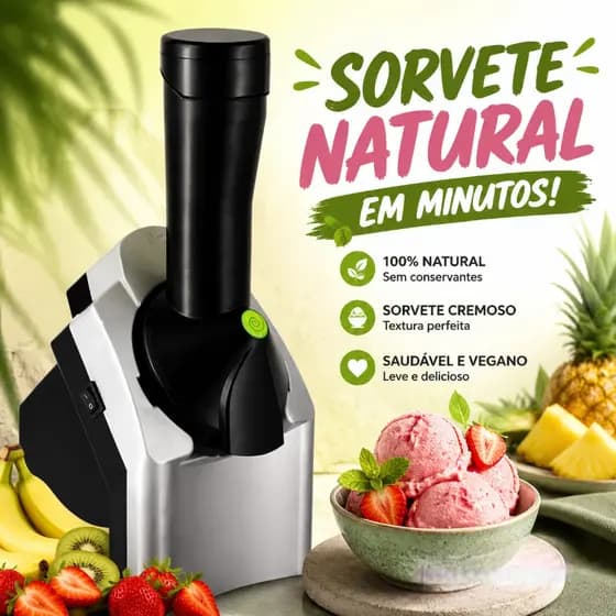 Máquina Sorvete Natural Vegano Frutas Congeladas Sorveteira 150W