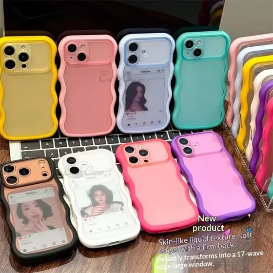 Dopamina Onda Borda Fosco Transparente Grande Janela Caso Para iPhone 17 16 15 14 13ProMax anti Deslizamento E Queda Pro