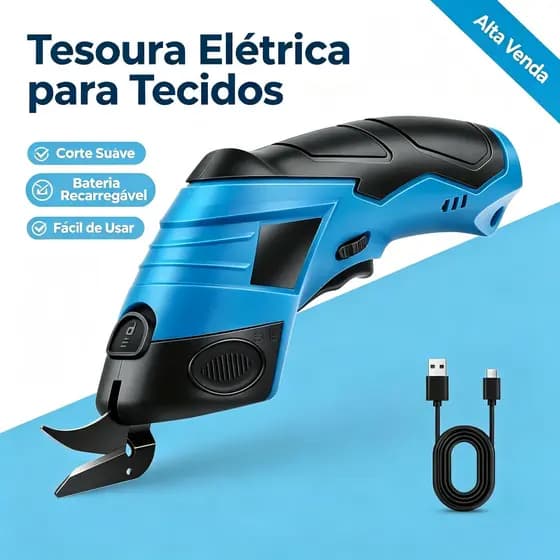 Tesoura Elétrica para Artesanato e Costura Sem Fio Recarregável Portátil Para Tecido Papelão e Carpete