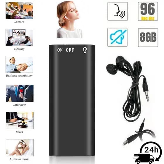 Gravador De Voz Em Miniatura Estilo Espião, 8GB, Dispositivo De Monitoramento Profissional, Capaz De Gravar 96H