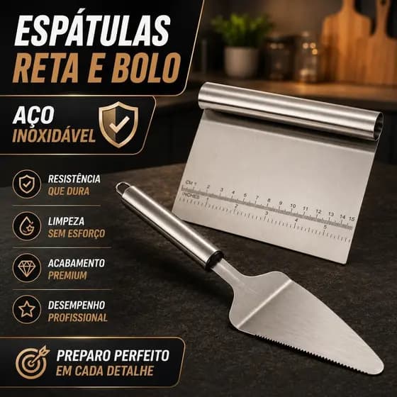 Kit 2 Espatula para Bolo Inox Espátula Confeitaria Cortador Raspadora e Decorativa para Profissional