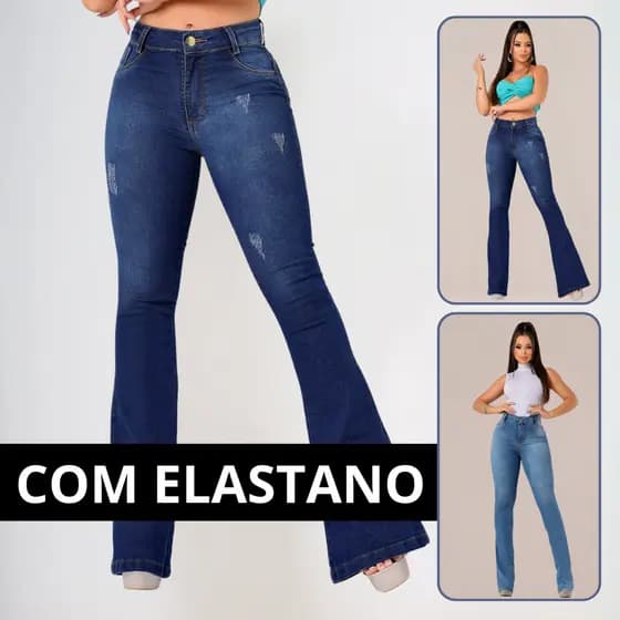 Calça Flare Jeans Feminina Cintura Alta com Elastano Levanta Bumbum Modelagem Confortável e Elegante