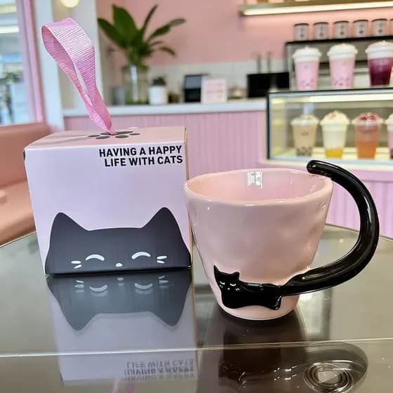 Caneca de gato estilo simples, copo de café da manhã fofo de alto valor, lembrança personalizada de cerâmica, copo diver