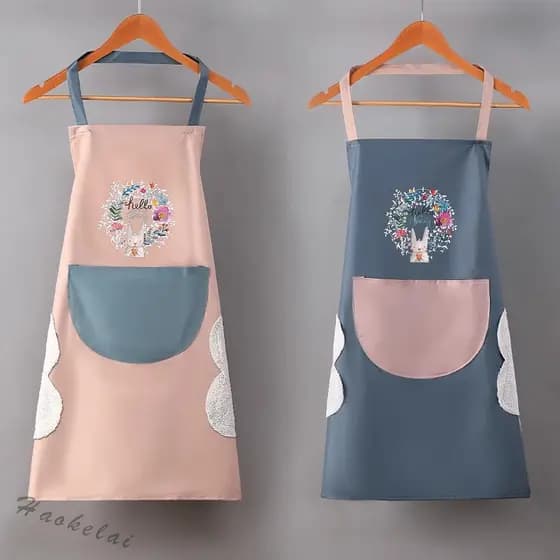 Avental de Toalha de Mão de Coral Fleece à Prova d'Água, Avental de Cozinha com Guirlanda de Flores e Coelho, Avental de