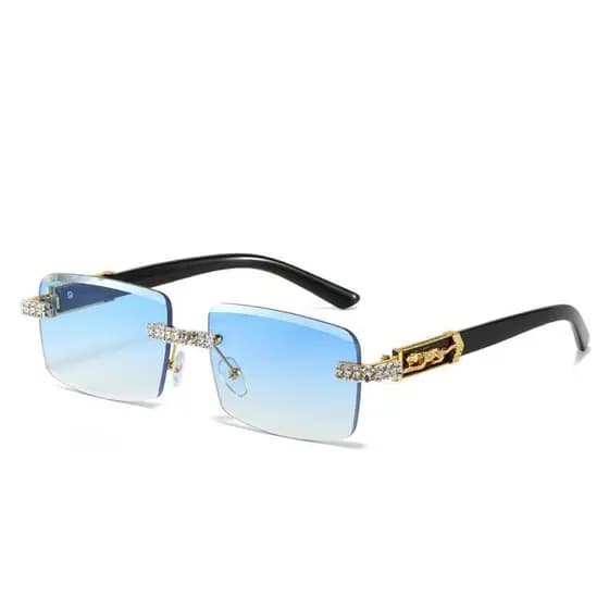 Rhinestones Sun Glasses Uv400 Women Men Party Rectangle Flash Cheetah Diamond Sunglasses---*