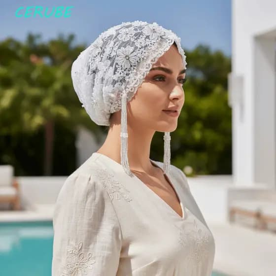 Chapéu Turbante CERUBE , Boné Rabo De Peixe Bordado De Flores Com Contas Brilhantes , Lenço Indiano Faixa Elástica Leve