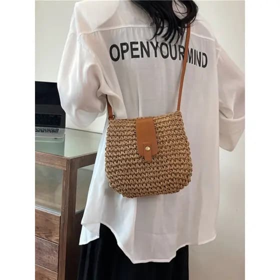 bolsa transversal feminino Bolsa Ins coreano palha tecido saco feminino 2026 novo estilo verão Casual leve sela saco est