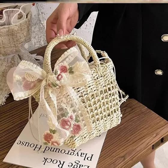 bolsa transversal feminino bolsa feminina Verão novo estilo arco nó tecido saco feminino All-Match High-End sentir peque