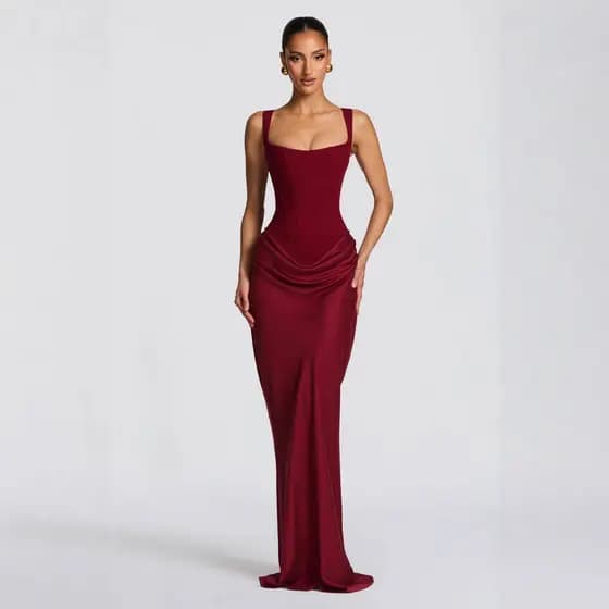 Vestido Longo Feminino Slim Fit Com Suspensório Em Espinha De Peixe , Cor Sólida , Para Abraçar O Quadril