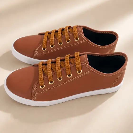Tênis Feminino Casual Sola Baixa Confortável Macio Cadarço Ajustável Couro