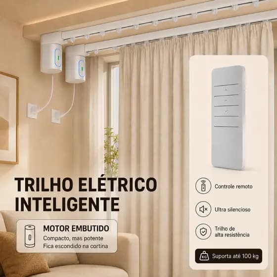 8.8 Liquidação|Trilho Elétrico Inteligente para Cortina com Motor Embutido, Ajustável Silencioso, Suporta até 100kg