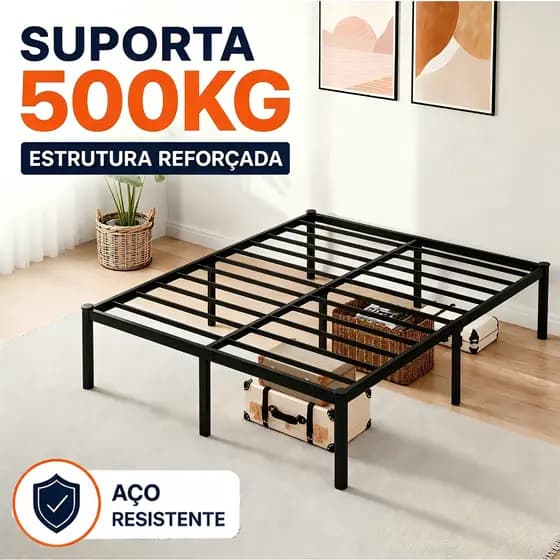 Base de Cama Casal Metal 500KG Estrutura Reforçada Sem Ruídos com Espaço de Armazenamento