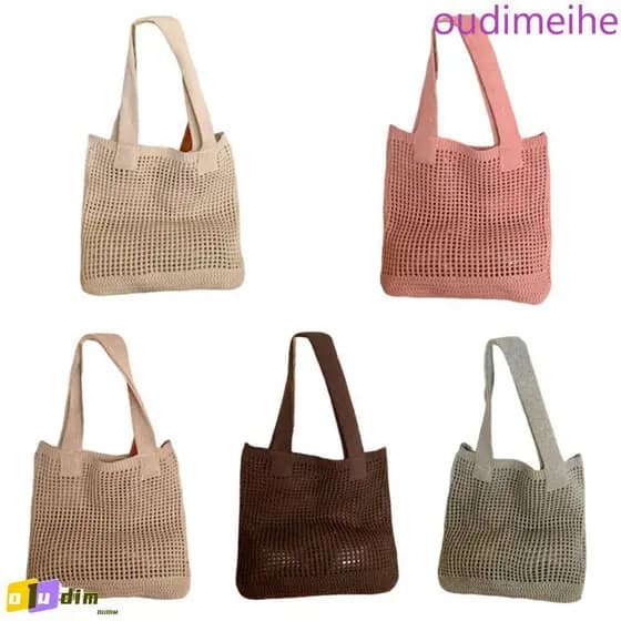 Bolsa De Ombro De Tricô OUDIMEIHE , Malha De Crochê Oca De Grande Capacidade , Sacola De Praia Simples Casual