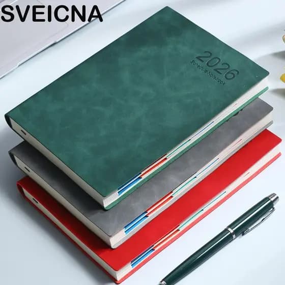 Caderno De Agenda SVEICNA , Com Marcador De Fita , Papel Grosso , 2026 , Programação De 365 Dias , Capa De Couro PU