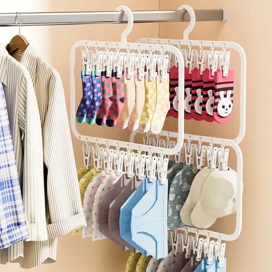 Cabide de bebê sem costura, guarda-roupa doméstico de plástico, meias de armazenamento sem costura, clipe de secagem à p