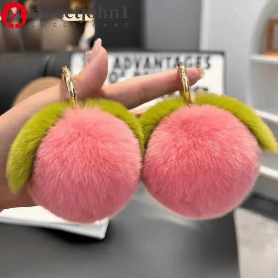 SWEETJOHN1 Chaveiro Peludo , De Pele Macia De Pêssego Rosa Frutas Com Design Fofo De Pelúcia