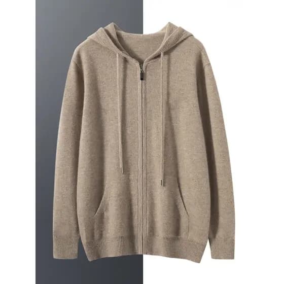 100% puro Cashmere Hoodie masculino zíper Cardigan esportes Casual camisola com capuz moda camisola jaqueta