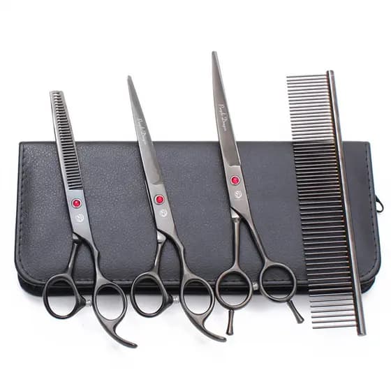 Tesoura para animais de estimação, tesoura de dente reto, espinha de peixe, curvada, conjunto de corte de cabelo de gato