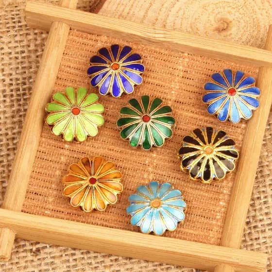 Pequim Cloisonne redondo cobre pneu pétala contas soltas pulseira colar brincos DIY jóias acessórios espaçador contas