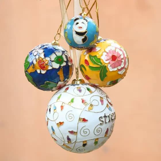 Cloisonne flor padrão Panda bola de natal decoração pingente criativo presente do feriado pingente floco de neve sino pi