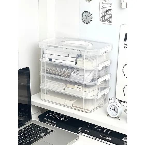 Desktop caixa de armazenamento portátil estudante compartimento transparente empilhamento acessórios para o cabelo caixa