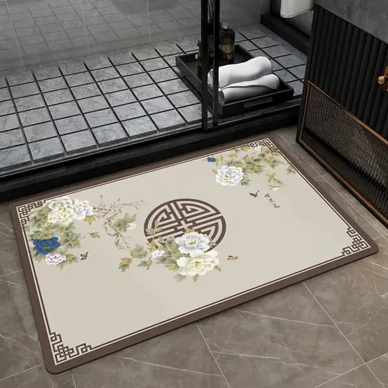 Novo estilo chinês lama diatomácea tapete macio banheiro antiderrapante pé tapete doméstico porta do banheiro absorver á