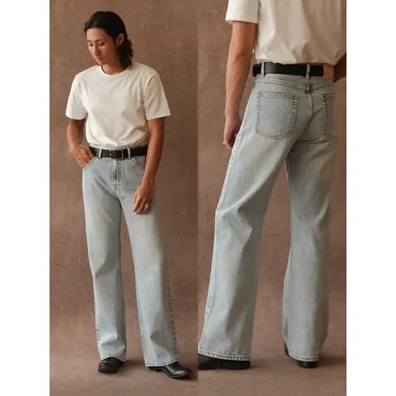 Cyrotex 13.5 OZ Gelo Azul Lavado Orelhas Vermelhas Vertical Cintura Média Alta 705M Calça Perna Larga MBBCAR Estreita