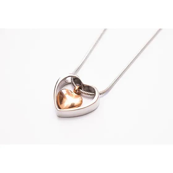 Colar Mini Urna Para Cinzas Cremação Coração Rose Aço Inox Recordação Memorial