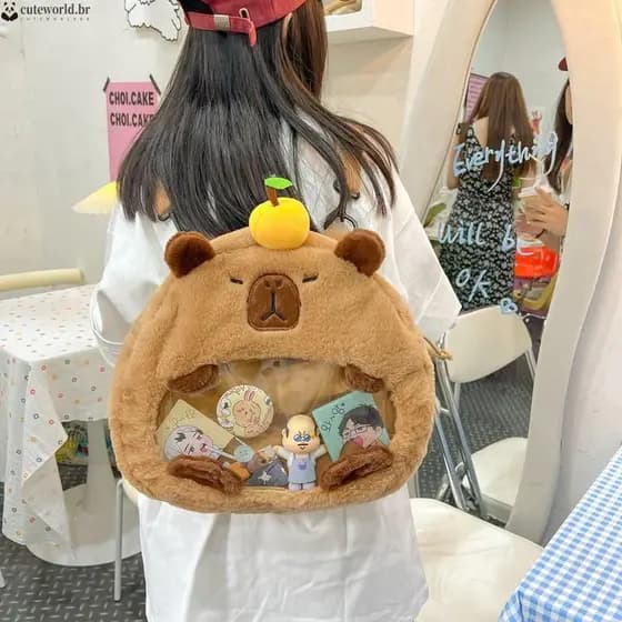 Bolsa De Pelúcia Capivara Laranja Fofa-Mochila De Ombro Fashion De Grande Capacidade