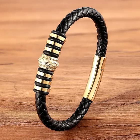Acessórios Redondos De Luxo Combinação Pulseira De Couro De Aço Inoxidável Masculino DIY Logotipo Esculpido Presente De