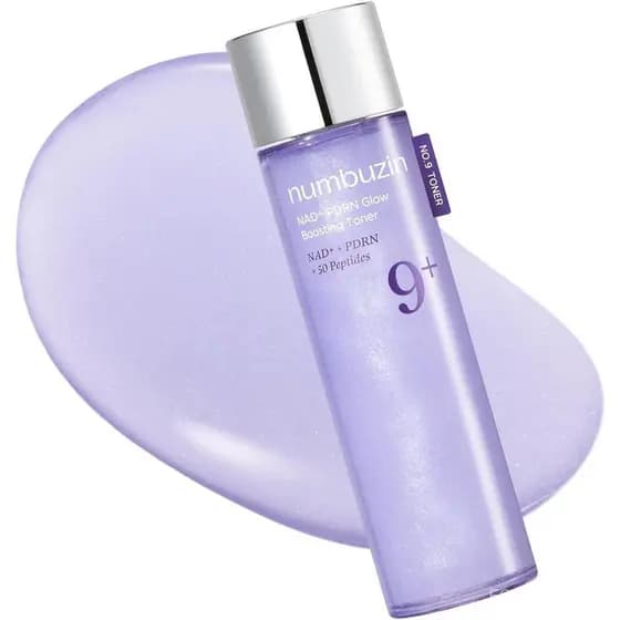 Numbuzin No.9 NAD+ Salmon PDRN Glow Boosting Toner, adequado para rugas, linhas finas e pele sem brilho.