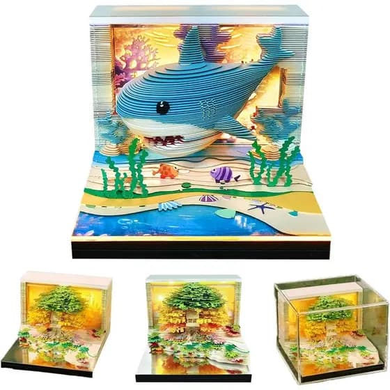 Calendário 3D com Luz LED, Bloco de Notas 3D com Arte de Escultura em Papel, Calendário de Mesa Destacável para Planejad