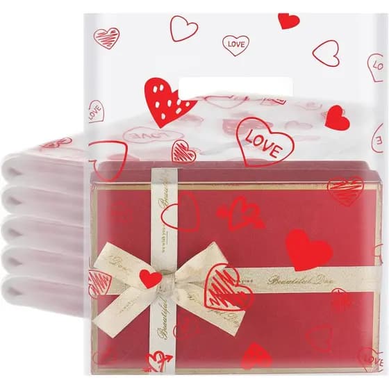 Qilery 50 Unidades Sacos de Presente Transparentes em Forma de Coração para o Dia dos Namorados 9 x 12 Polegadas Sacos P