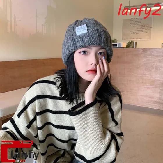 LANFY Chapéu De Malha Menina Simples Listra Carta Rotulagem Crânios Gorros Femininos