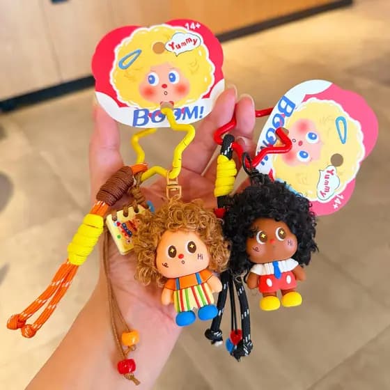 Chaveiro Boneco Afro Criativo Cabelo Explosivo Pingente Bolsa Corda Trançada Estrela Presente Casal Amigas
