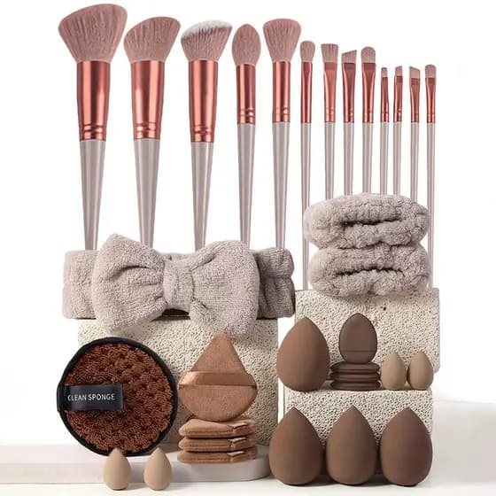 33 Pçs/Set Conjunto De Ferramentas De Beleza Profissional Pincéis De Maquiagem Facial Limpeza Triângulo Pó Puff Ovo Pole